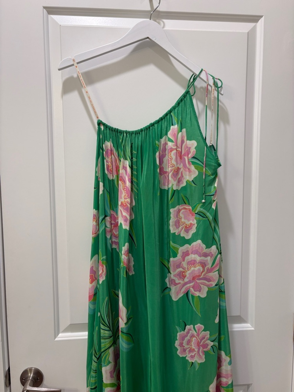 Farm Rio Floral Vibing Maxi Dress Size L Green One Shoulder Tropical - Picture 5 of 10